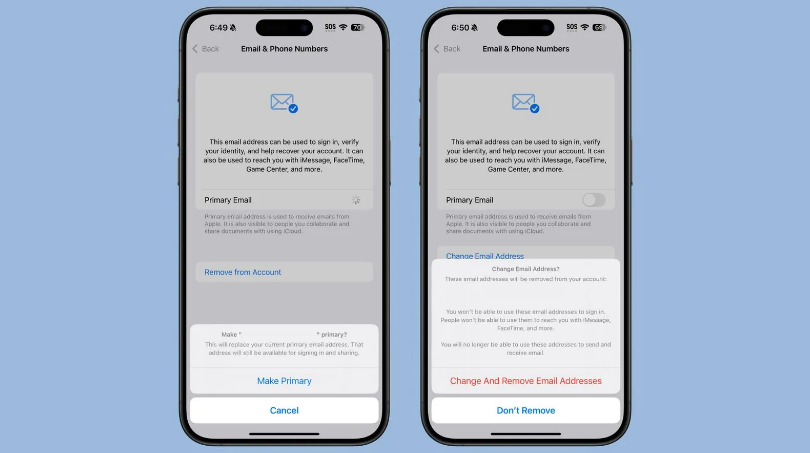 白沙苹果手机维修分享苹果 iOS 18.1 支持设置“主要”邮箱地址并更改 iCloud 邮箱 
